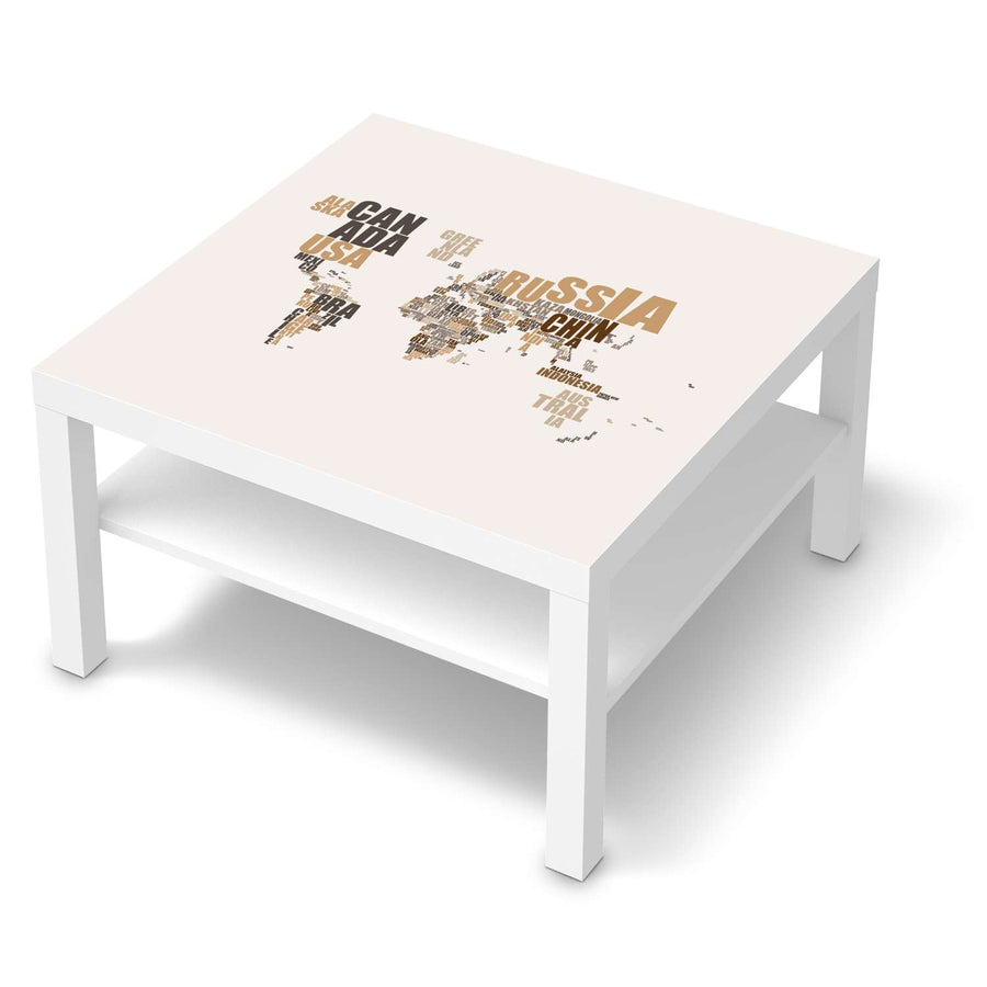 Selbstklebende Folie World Map - Braun - IKEA Lack Tisch 78x78 cm - weiss