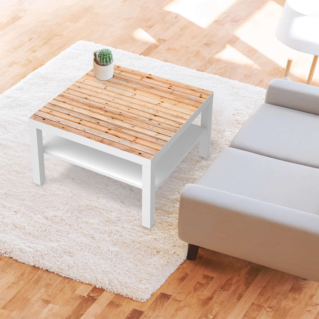 Selbstklebende Folie Bright Planks - IKEA Lack Tisch 78x78 cm - Wohnzimmer