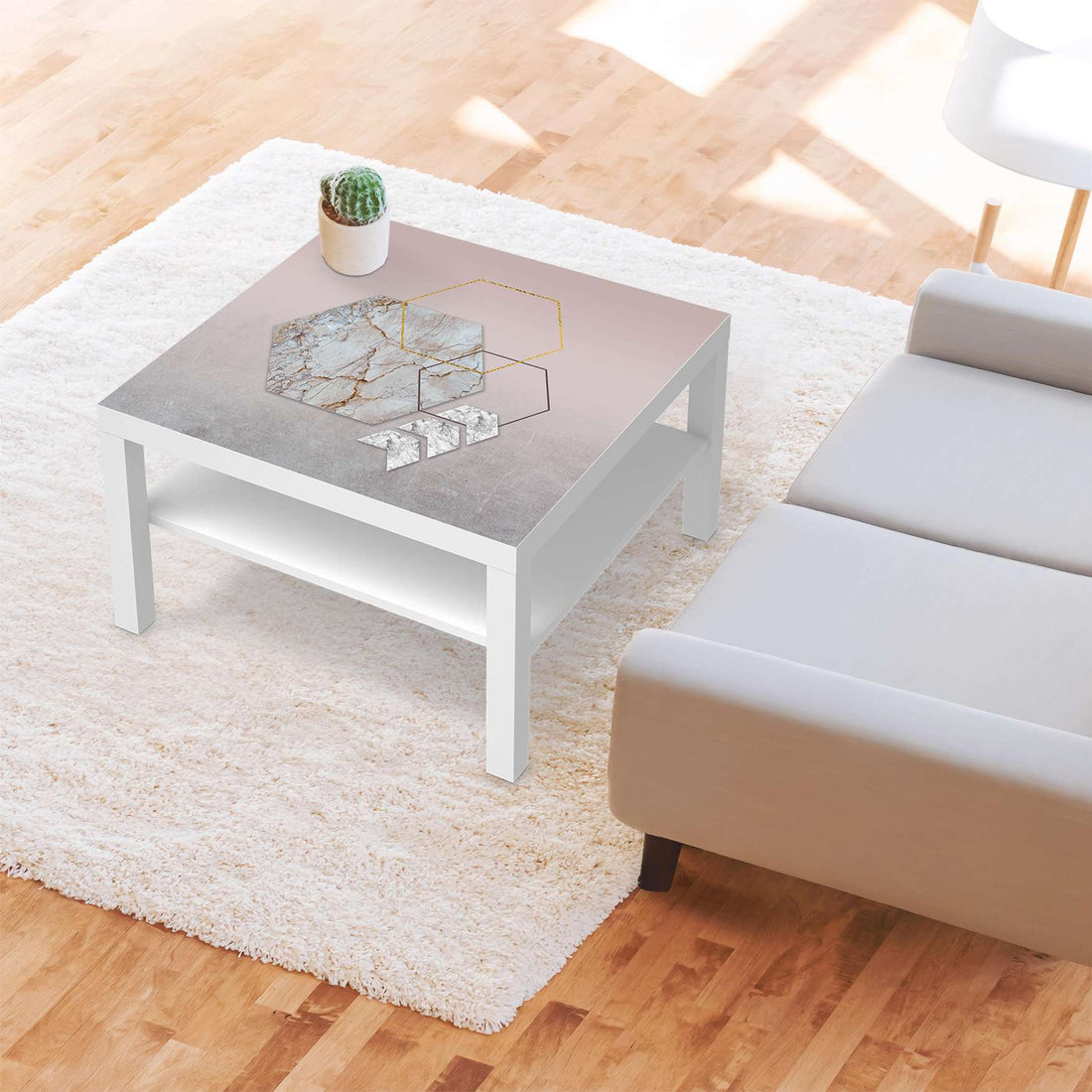 Selbstklebende Folie Hexagon - IKEA Lack Tisch 78x78 cm - Wohnzimmer
