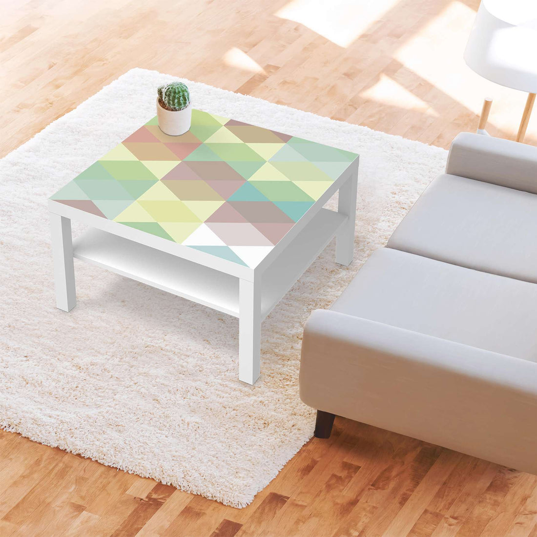 Selbstklebende Folie Melitta Pastell Geometrie - IKEA Lack Tisch 78x78 cm - Wohnzimmer