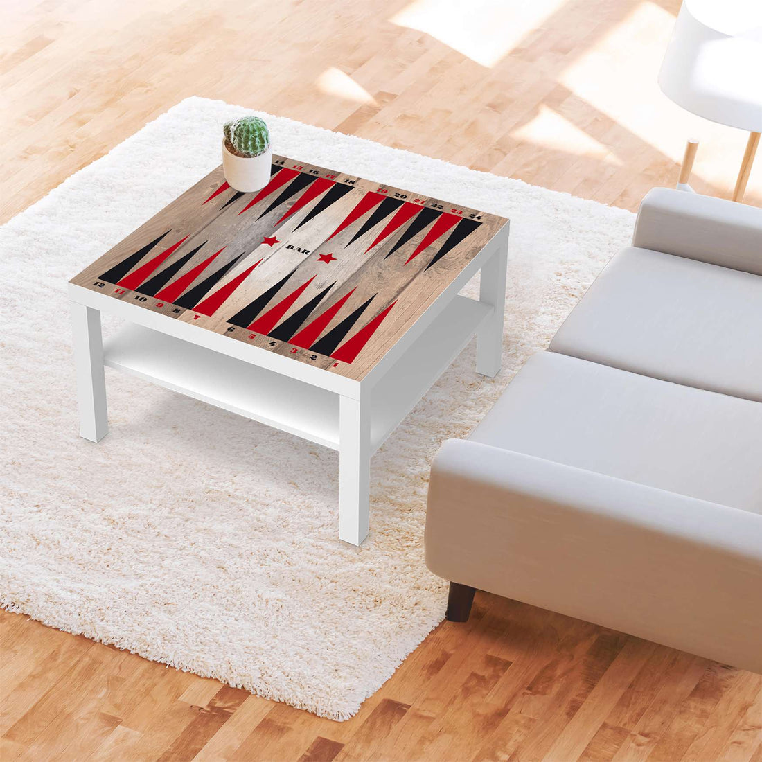 Selbstklebende Folie Spieltisch Backgammon Schwarz-Rot - IKEA Lack Tisch 78x78 cm - Wohnzimmer