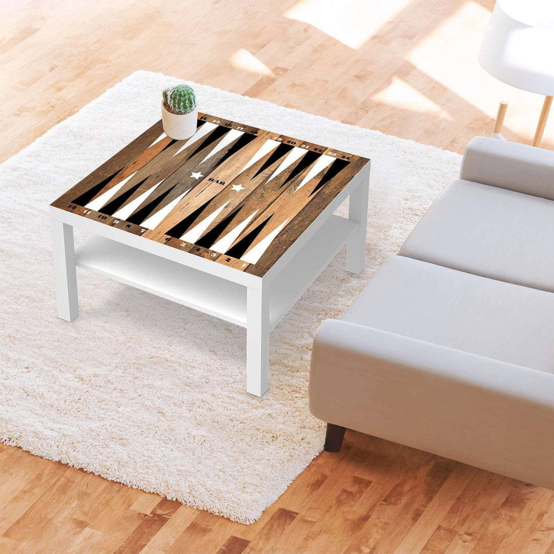 Selbstklebende Folie Spieltisch Backgammon Schwarz-weiß - IKEA Lack Tisch 78x78 cm - Wohnzimmer