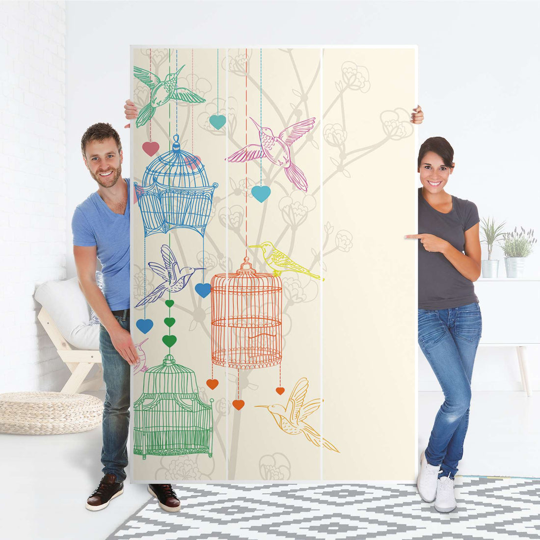 Selbstklebende Folie Birdcage - IKEA Pax Schrank 236 cm Höhe - 3 Türen - Folie