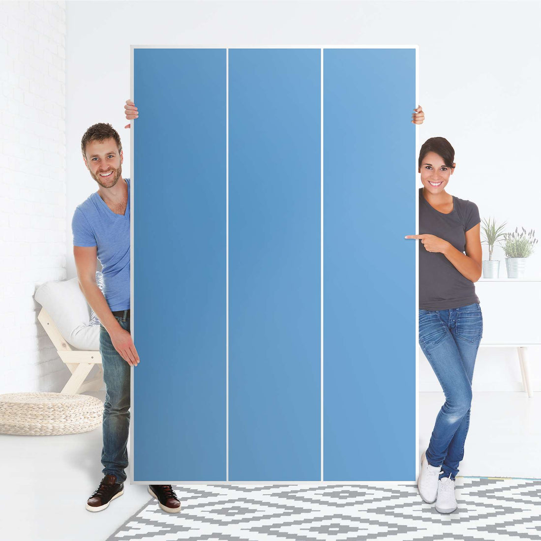 Selbstklebende Folie Blau Light - IKEA Pax Schrank 236 cm Höhe - 3 Türen - Folie