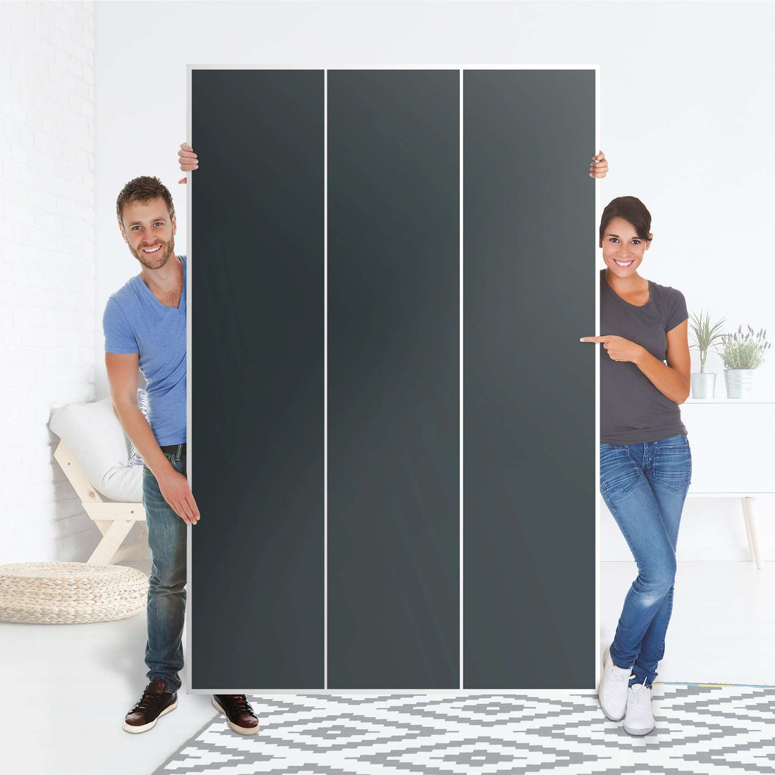 Selbstklebende Folie Blaugrau Dark - IKEA Pax Schrank 236 cm Höhe - 3 Türen - Folie