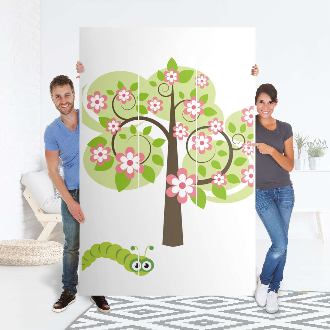 Selbstklebende Folie Blooming Tree - IKEA Pax Schrank 236 cm Höhe - 3 Türen - Folie