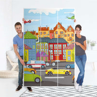 Selbstklebende Folie City Life - IKEA Pax Schrank 236 cm Höhe - 3 Türen - Folie