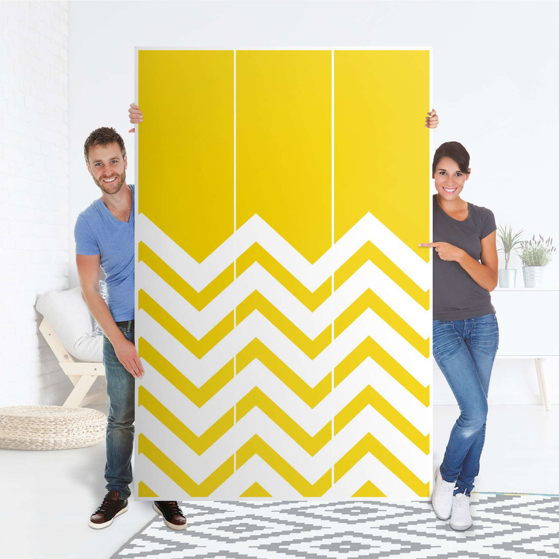 Selbstklebende Folie Gelbe Zacken - IKEA Pax Schrank 236 cm Höhe - 3 Türen - Folie