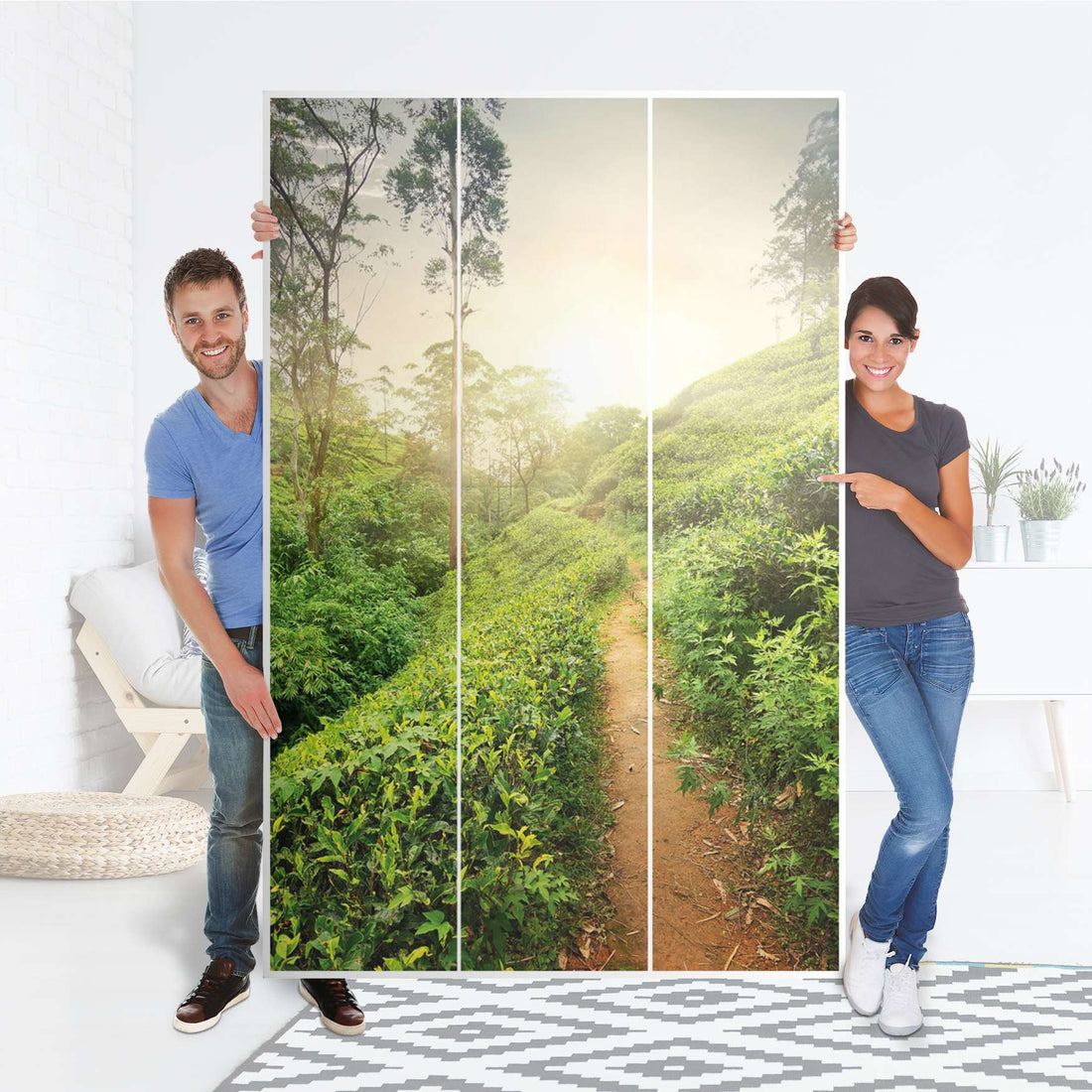 Selbstklebende Folie Green Tea Fields - IKEA Pax Schrank 236 cm Höhe - 3 Türen - Folie