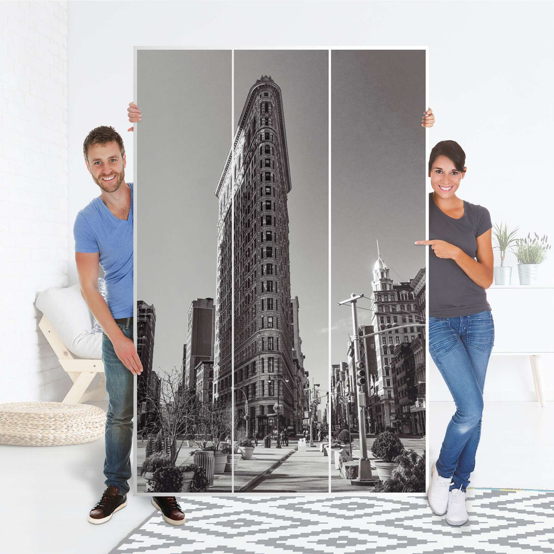 Selbstklebende Folie Manhattan - IKEA Pax Schrank 236 cm Höhe - 3 Türen - Folie