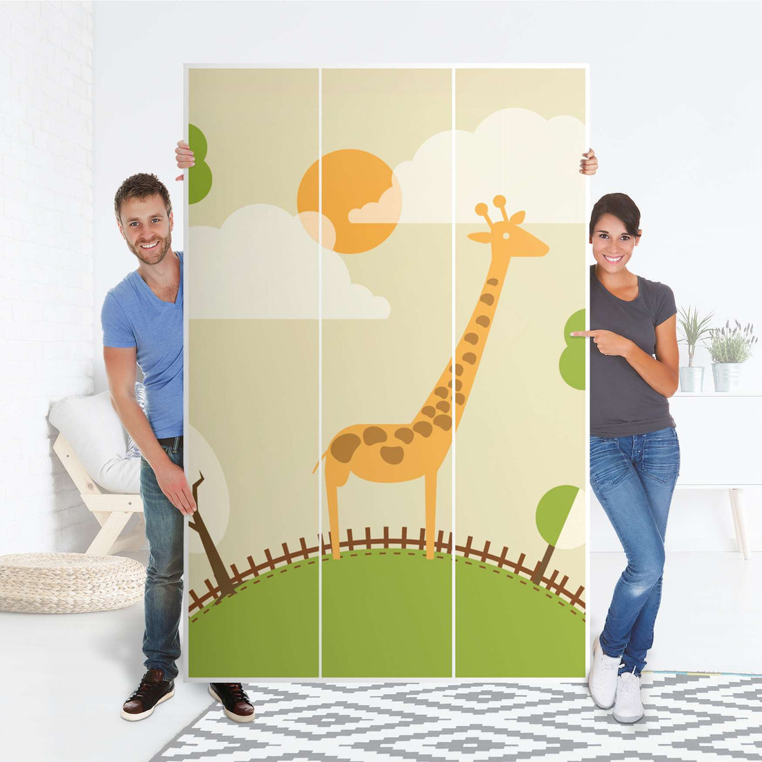 Selbstklebende Folie Mountain Giraffe - IKEA Pax Schrank 236 cm Höhe - 3 Türen - Folie