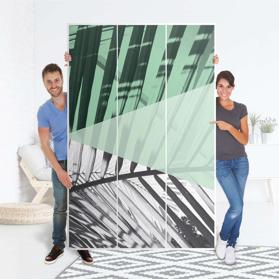 Selbstklebende Folie Palmen mint - IKEA Pax Schrank 236 cm Höhe - 3 Türen - Folie