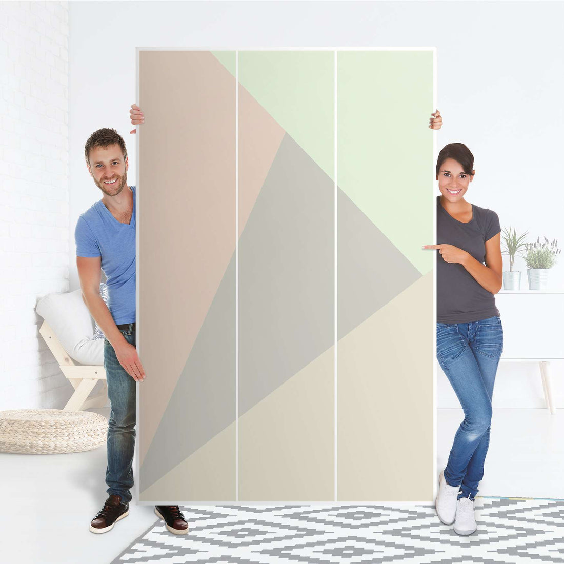 Selbstklebende Folie Pastell Geometrik - IKEA Pax Schrank 236 cm Höhe - 3 Türen - Folie