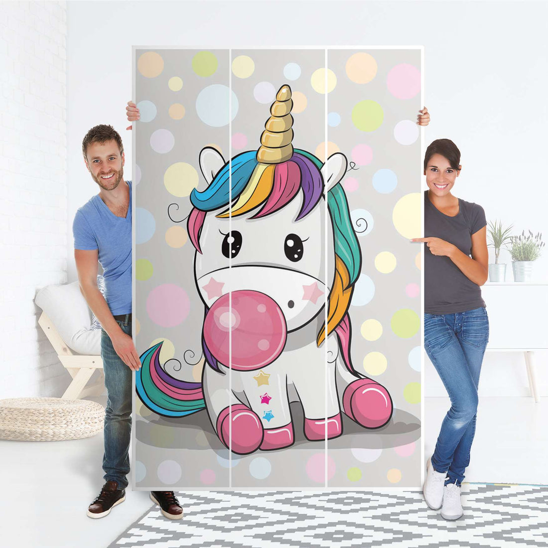 Selbstklebende Folie Rainbow das Einhorn - IKEA Pax Schrank 236 cm Höhe - 3 Türen - Folie