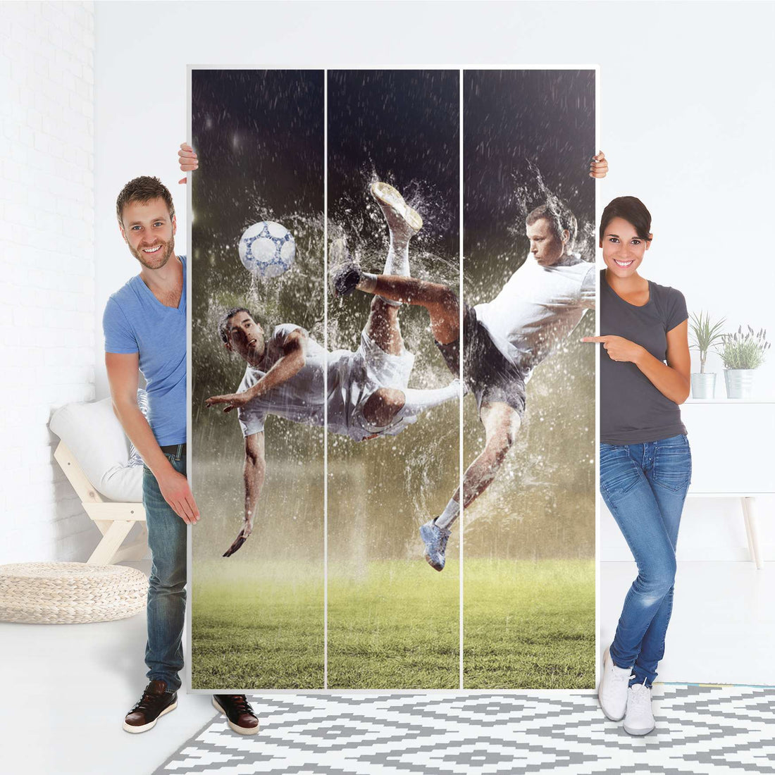 Selbstklebende Folie Soccer - IKEA Pax Schrank 236 cm Höhe - 3 Türen - Folie