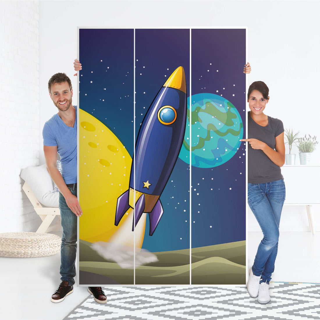 Selbstklebende Folie Space Rocket - IKEA Pax Schrank 236 cm Höhe - 3 Türen - Folie