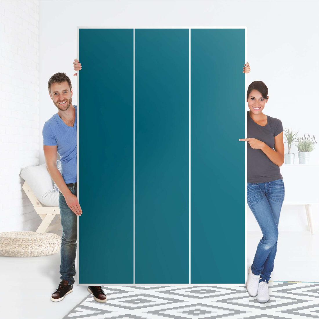 Selbstklebende Folie Türkisgrün Dark - IKEA Pax Schrank 236 cm Höhe - 3 Türen - Folie