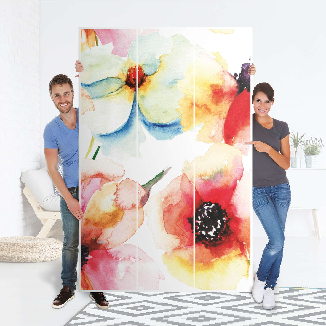 Selbstklebende Folie Water Color Flowers - IKEA Pax Schrank 236 cm Höhe - 3 Türen - Folie