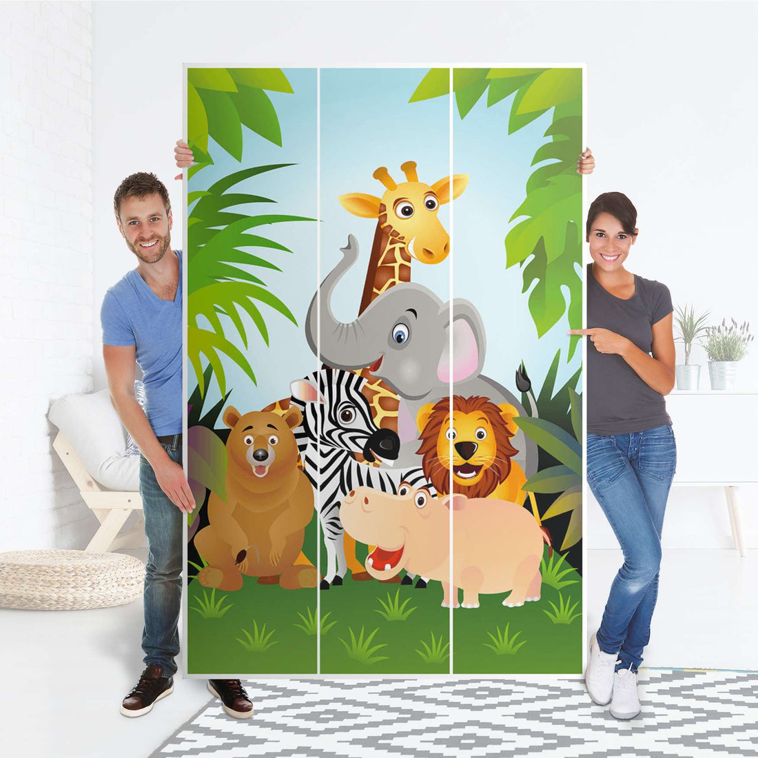 Selbstklebende Folie Wild Animals - IKEA Pax Schrank 236 cm Höhe - 3 Türen - Folie