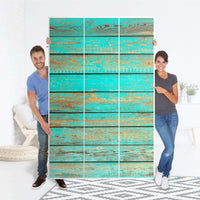 Selbstklebende Folie Wooden Aqua - IKEA Pax Schrank 236 cm Höhe - 3 Türen - Folie