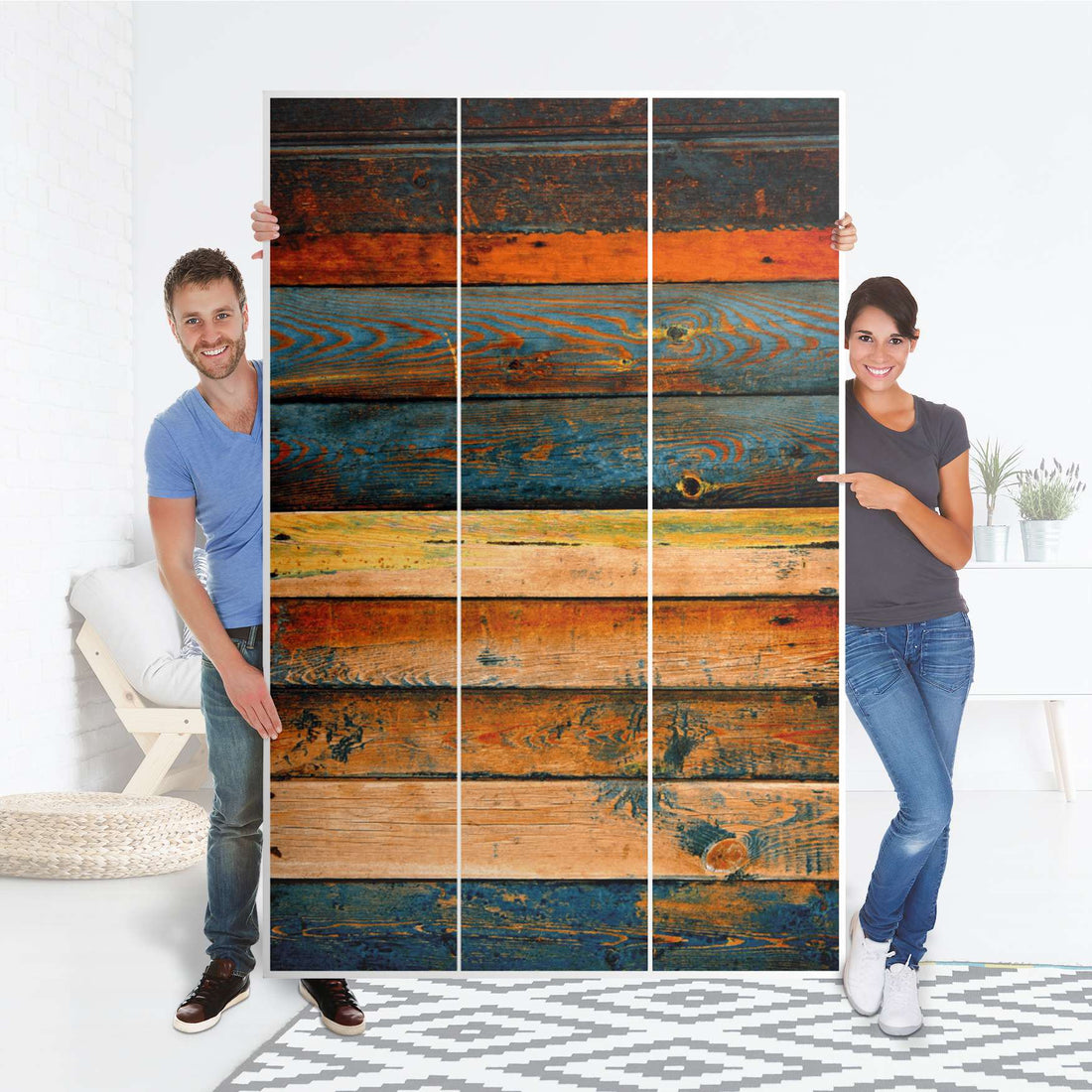 Selbstklebende Folie Wooden - IKEA Pax Schrank 236 cm Höhe - 3 Türen - Folie