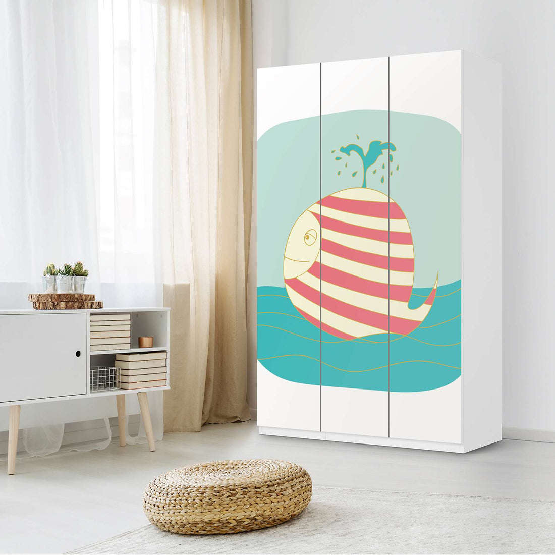 Selbstklebende Folie Funny Wale - IKEA Pax Schrank 236 cm Höhe - 3 Türen - Kinderzimmer