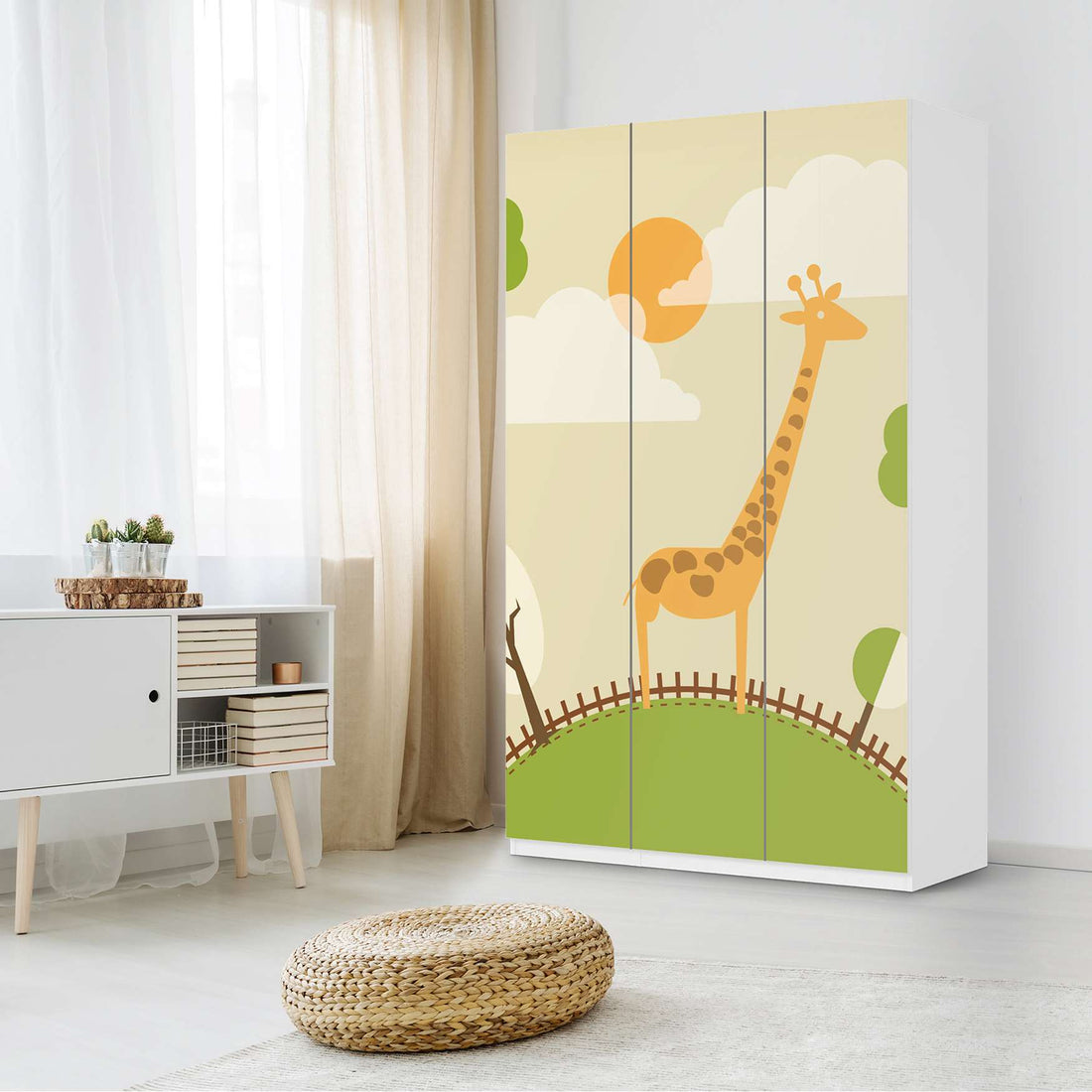 Selbstklebende Folie Mountain Giraffe - IKEA Pax Schrank 236 cm Höhe - 3 Türen - Kinderzimmer