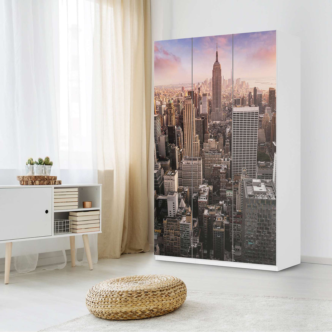 Selbstklebende Folie Big Apple - IKEA Pax Schrank 236 cm Höhe - 3 Türen - Schlafzimmer