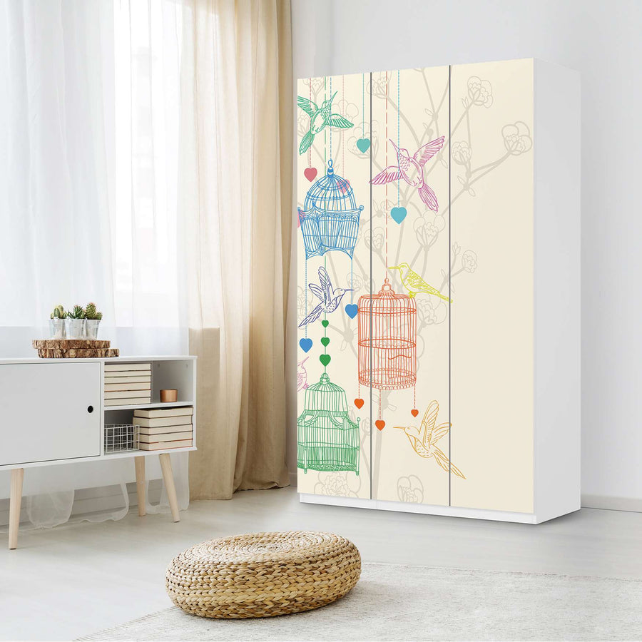 Selbstklebende Folie Birdcage - IKEA Pax Schrank 236 cm Höhe - 3 Türen - Schlafzimmer