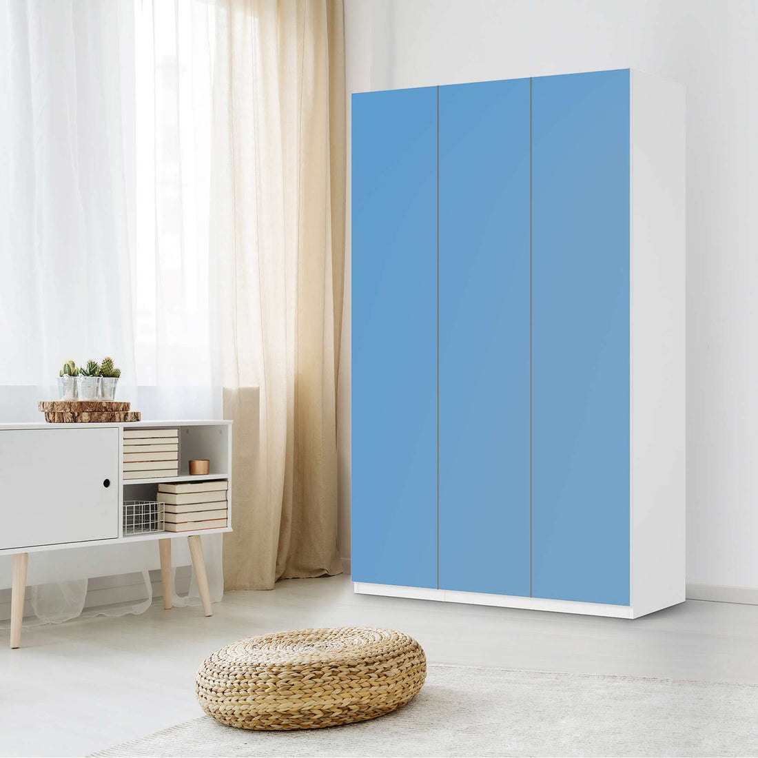 Selbstklebende Folie Blau Light - IKEA Pax Schrank 236 cm Höhe - 3 Türen - Schlafzimmer