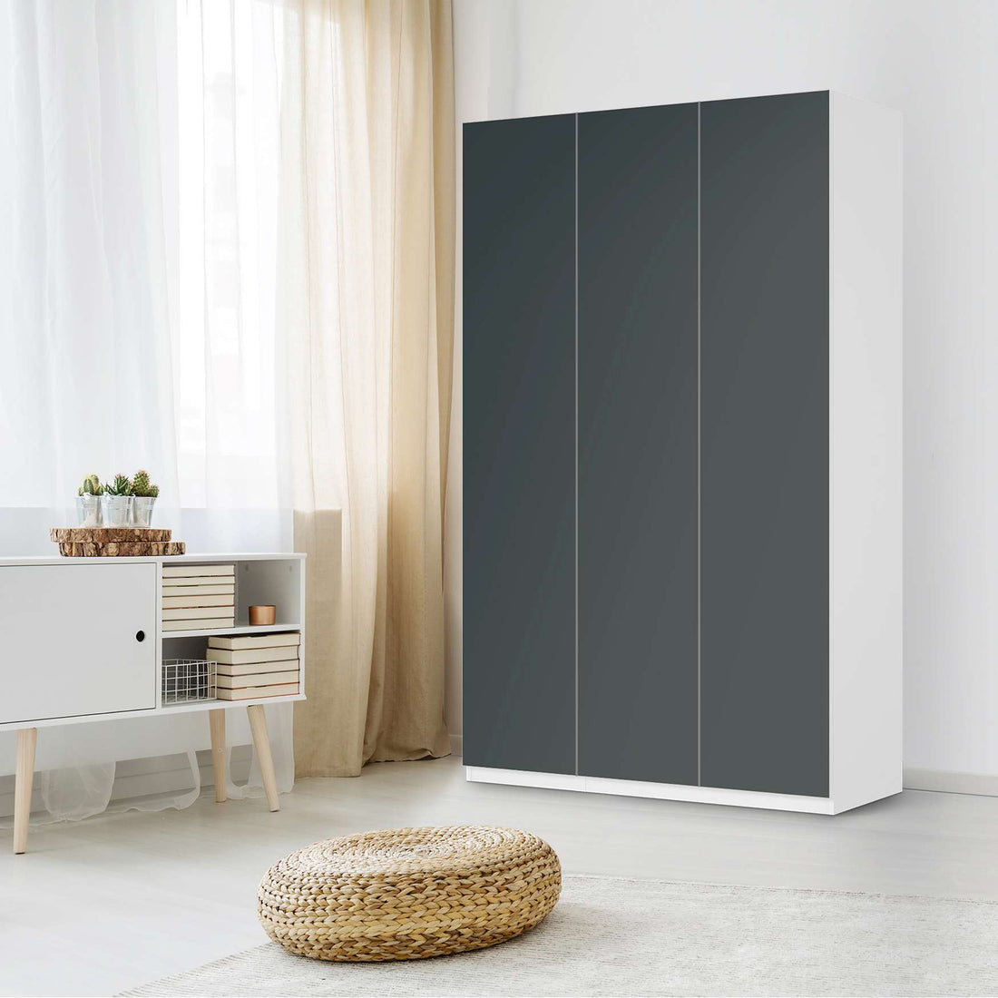 Selbstklebende Folie Blaugrau Dark - IKEA Pax Schrank 236 cm Höhe - 3 Türen - Schlafzimmer