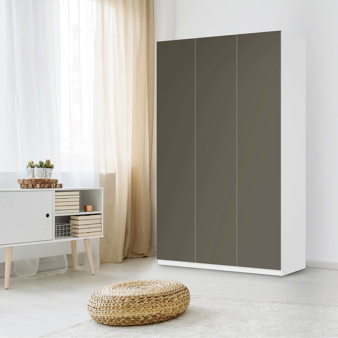 Selbstklebende Folie Braungrau Dark - IKEA Pax Schrank 236 cm Höhe - 3 Türen - Schlafzimmer