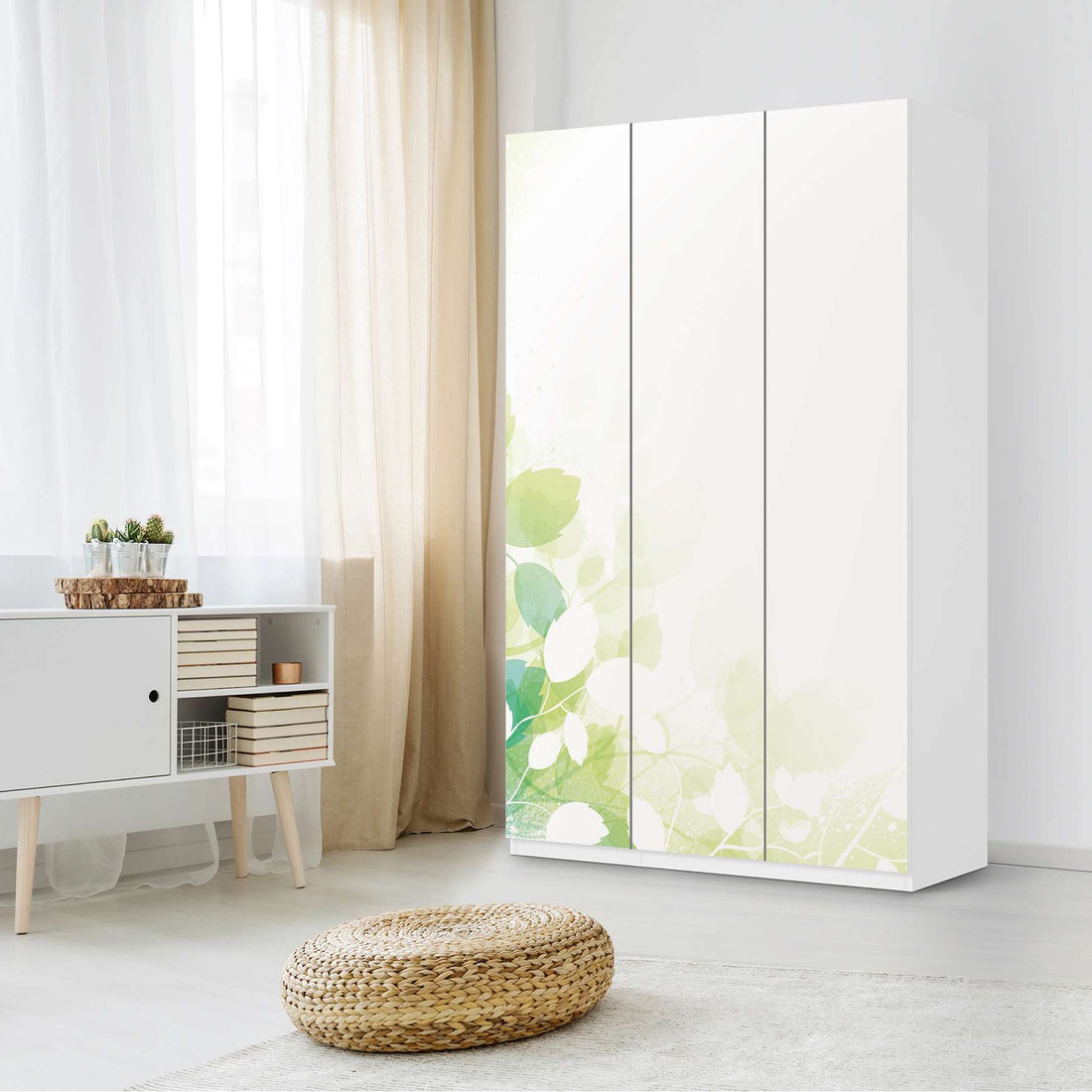 Selbstklebende Folie Flower Light - IKEA Pax Schrank 236 cm Höhe - 3 Türen - Schlafzimmer