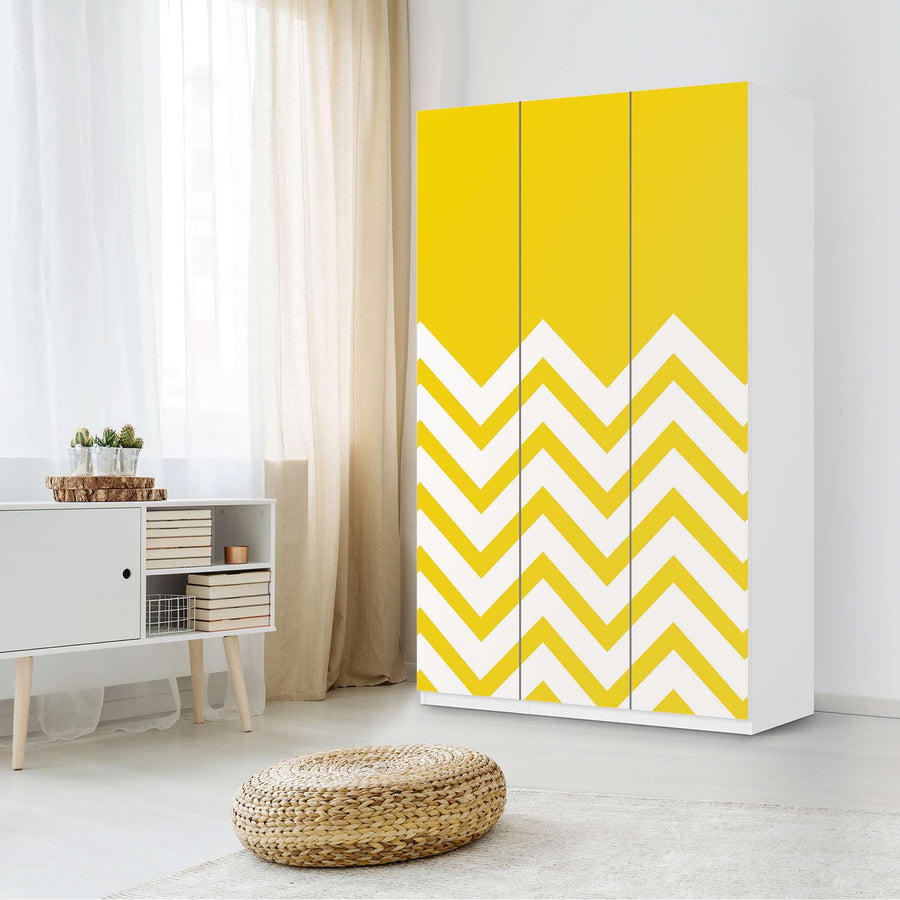 Selbstklebende Folie Gelbe Zacken - IKEA Pax Schrank 236 cm Höhe - 3 Türen - Schlafzimmer