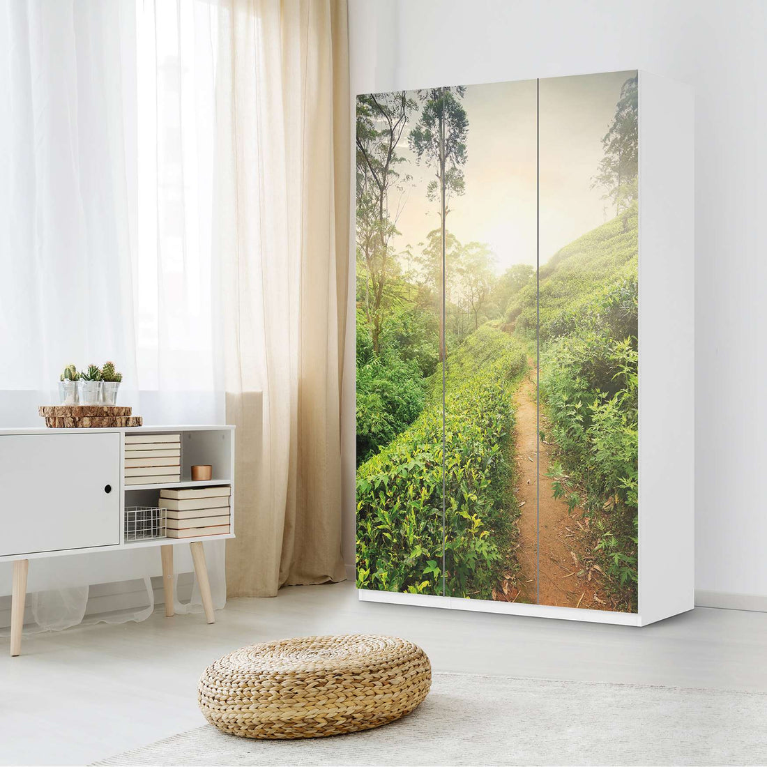 Selbstklebende Folie Green Tea Fields - IKEA Pax Schrank 236 cm Höhe - 3 Türen - Schlafzimmer