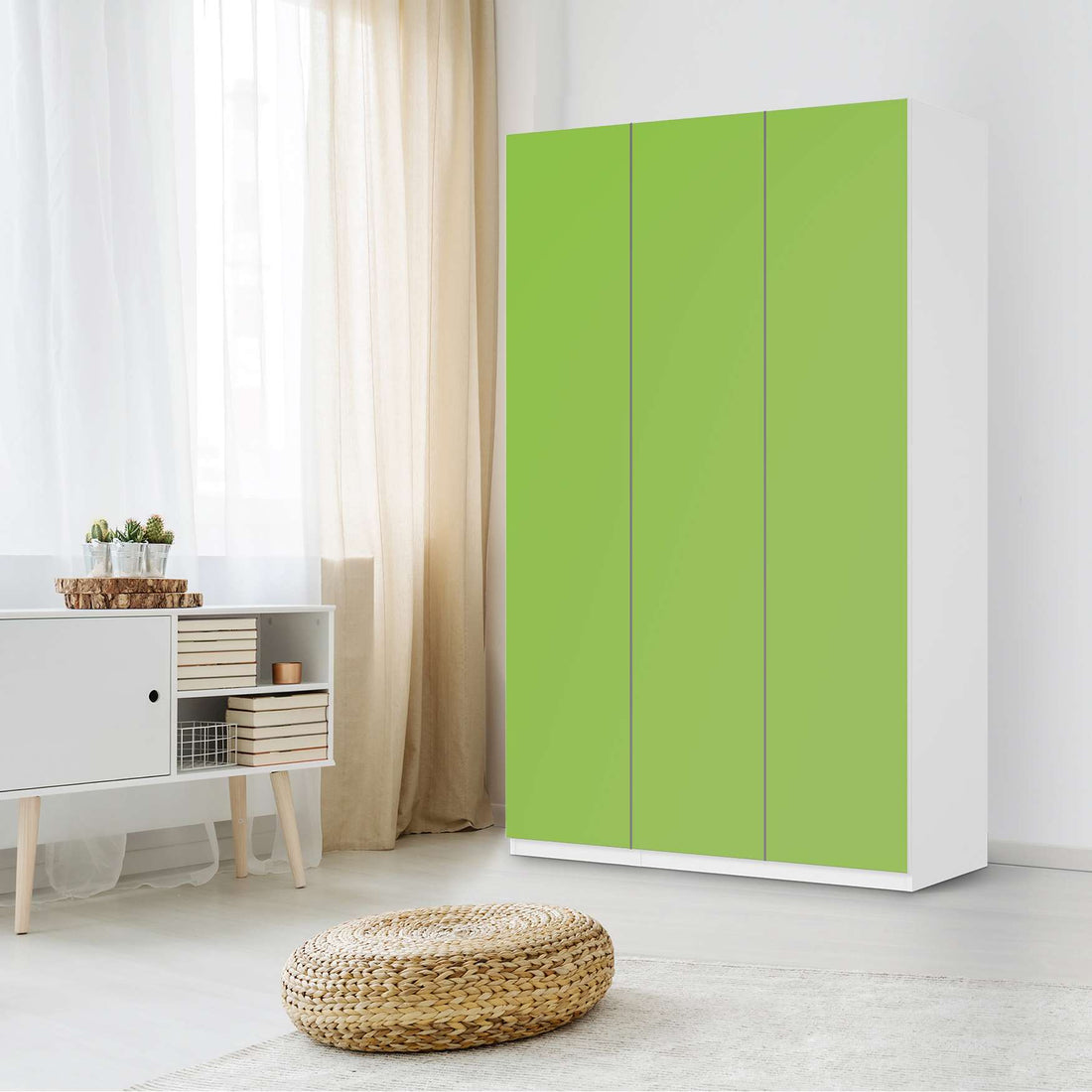 Selbstklebende Folie Hellgrün Dark - IKEA Pax Schrank 236 cm Höhe - 3 Türen - Schlafzimmer