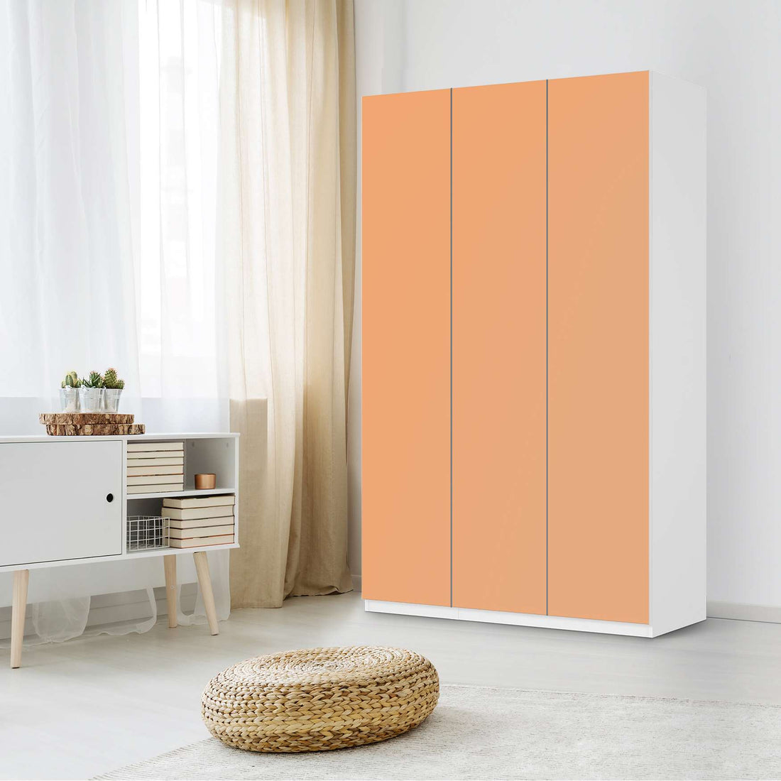 Selbstklebende Folie Orange Light - IKEA Pax Schrank 236 cm Höhe - 3 Türen - Schlafzimmer