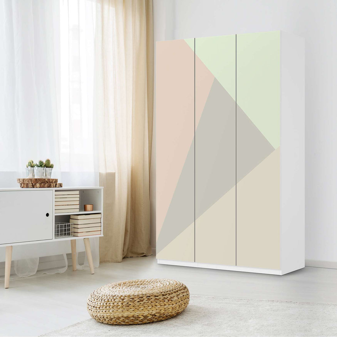Selbstklebende Folie Pastell Geometrik - IKEA Pax Schrank 236 cm Höhe - 3 Türen - Schlafzimmer