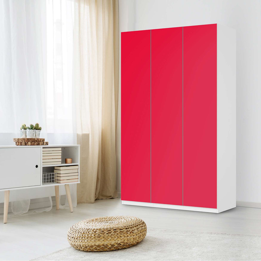Selbstklebende Folie Rot Light - IKEA Pax Schrank 236 cm Höhe - 3 Türen - Schlafzimmer
