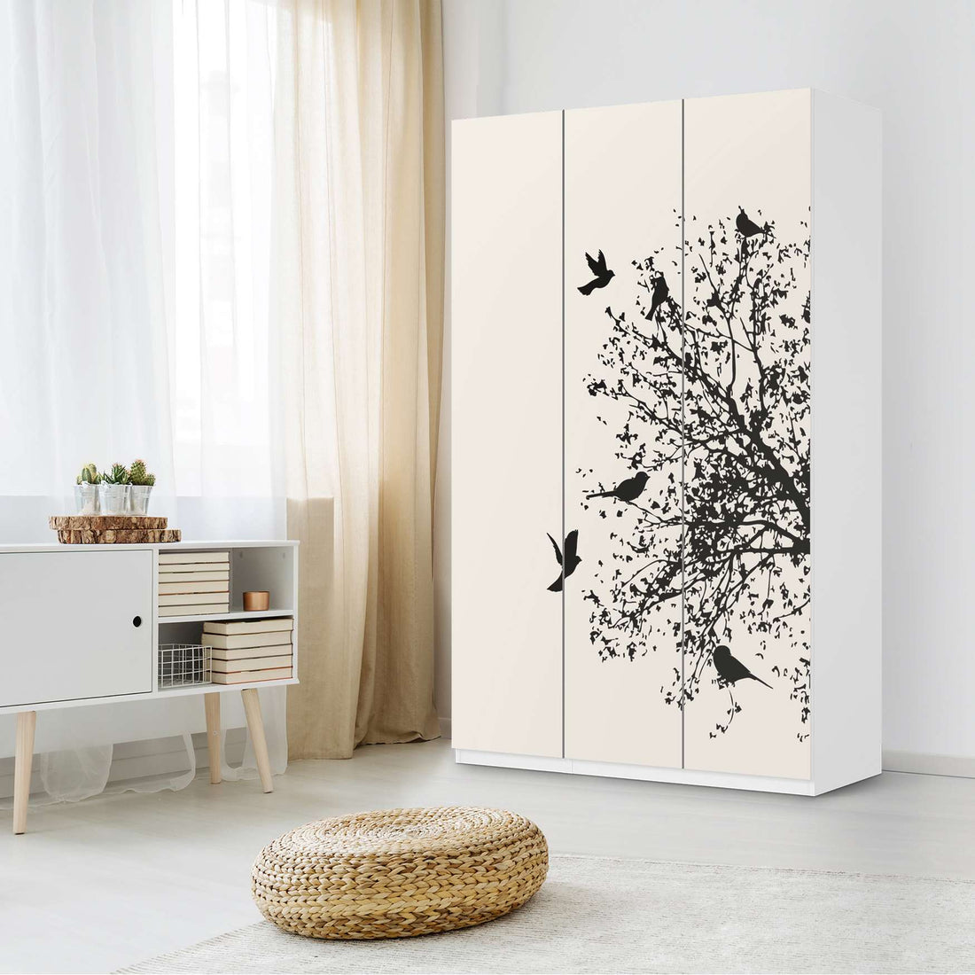 Selbstklebende Folie Tree and Birds 2 - IKEA Pax Schrank 236 cm Höhe - 3 Türen - Schlafzimmer