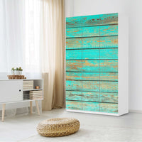 Selbstklebende Folie Wooden Aqua - IKEA Pax Schrank 236 cm Höhe - 3 Türen - Schlafzimmer