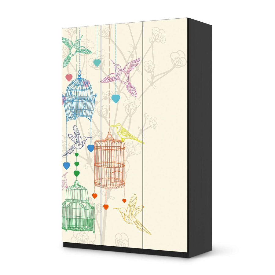Selbstklebende Folie Birdcage - IKEA Pax Schrank 236 cm Höhe - 3 Türen - schwarz