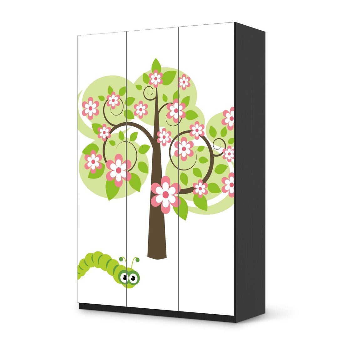 Selbstklebende Folie Blooming Tree - IKEA Pax Schrank 236 cm Höhe - 3 Türen - schwarz