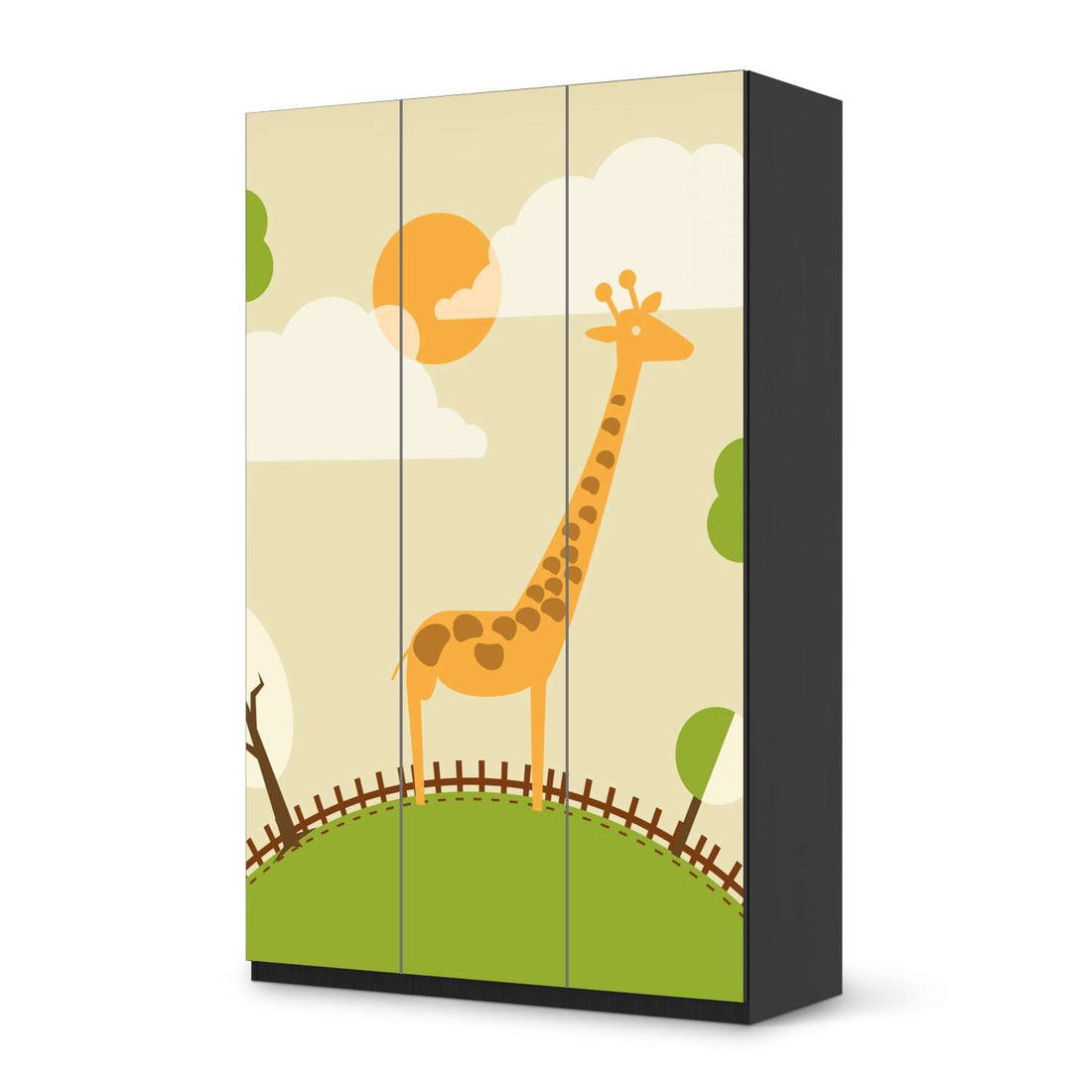 Selbstklebende Folie Mountain Giraffe - IKEA Pax Schrank 236 cm Höhe - 3 Türen - schwarz