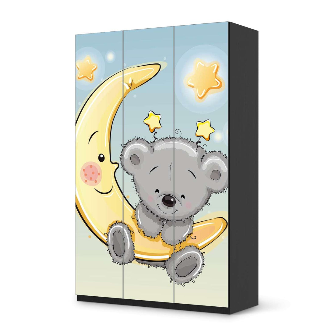 Selbstklebende Folie Teddy und Mond - IKEA Pax Schrank 236 cm Höhe - 3 Türen - schwarz
