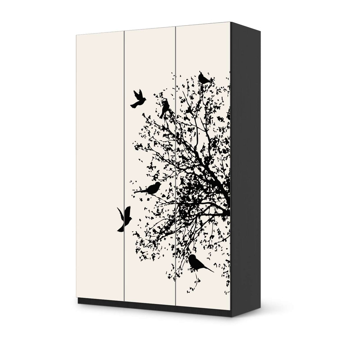 Selbstklebende Folie Tree and Birds 2 - IKEA Pax Schrank 236 cm Höhe - 3 Türen - schwarz