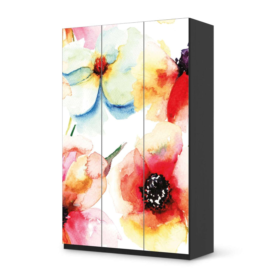 Selbstklebende Folie Water Color Flowers - IKEA Pax Schrank 236 cm Höhe - 3 Türen - schwarz