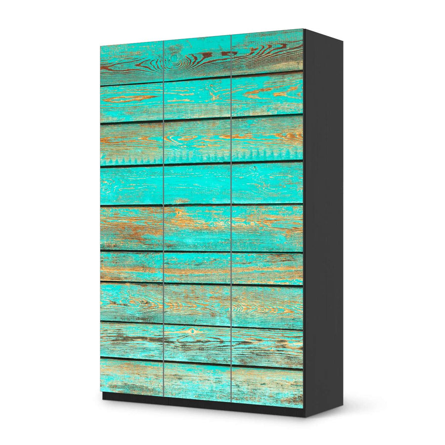 Selbstklebende Folie Wooden Aqua - IKEA Pax Schrank 236 cm Höhe - 3 Türen - schwarz