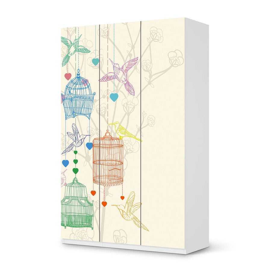 Selbstklebende Folie Birdcage - IKEA Pax Schrank 236 cm Höhe - 3 Türen - weiss