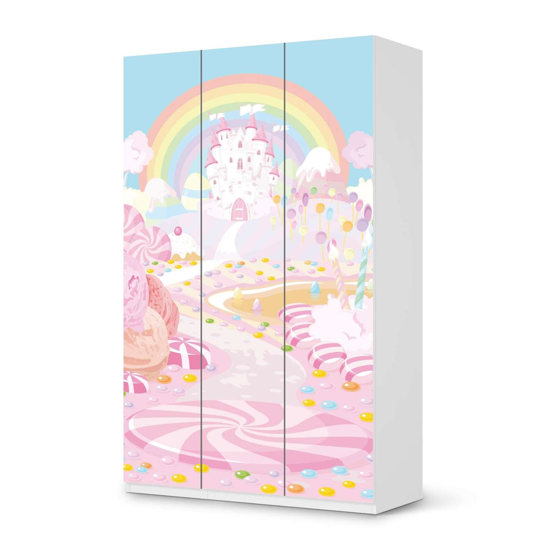 Selbstklebende Folie Candyland - IKEA Pax Schrank 236 cm Höhe - 3 Türen - weiss